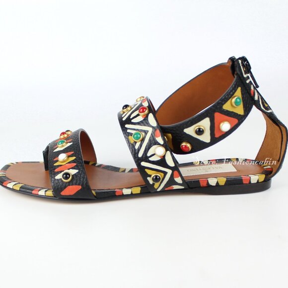 NEW VALENTINO Runway Tribal Stud Sandals | Boho Flat Sandals for Summer - Picture 7 of 16